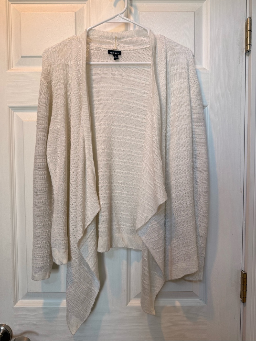 torrid ivory open-front waterfall cardigan